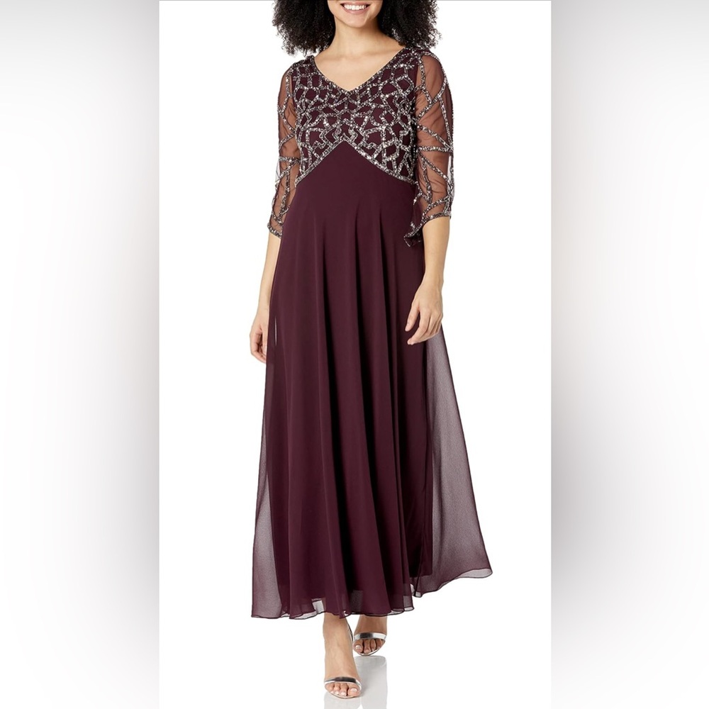 J Kara Women's 3/4 Sleeve Geo Beaded Dress Sz 16P